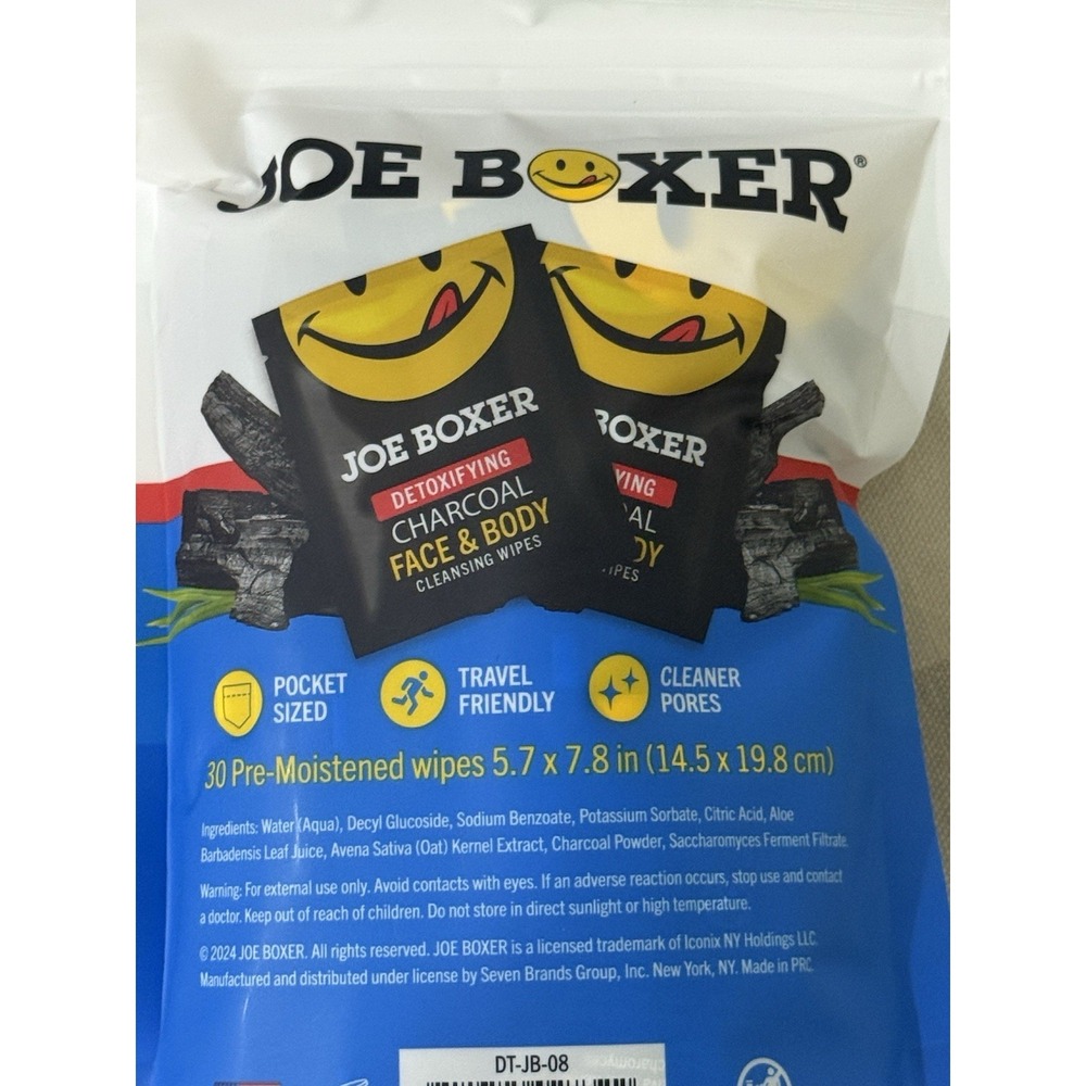 2 Qty New Joe Boxer Detoxifying Charcoal Face & Body Cleansing Wipes 30 Ct Each - Picture 3 of 3
